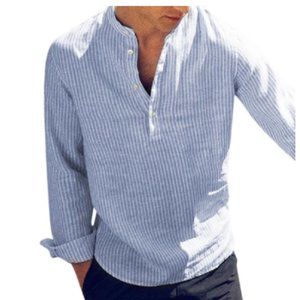 2022 New Cotton Long Sleeve Mens Shirts Spring Autumn Striped Slim Fit Stand Col
